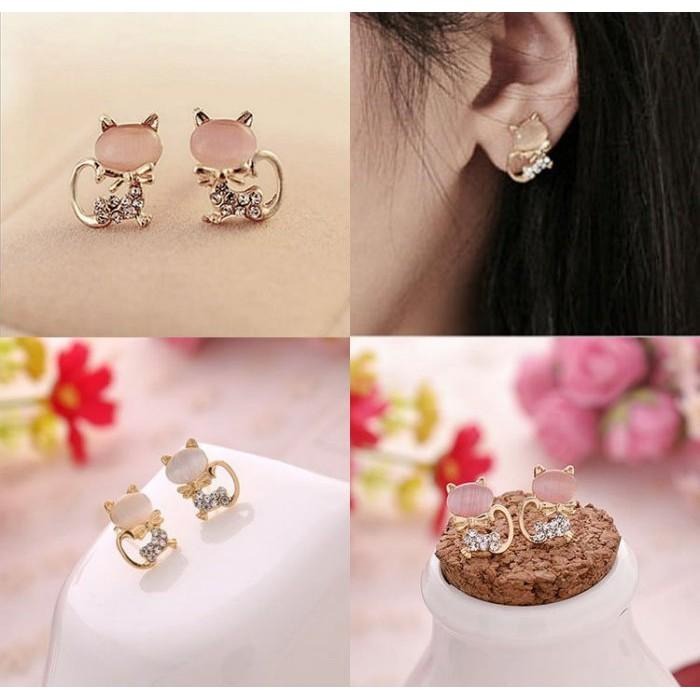 閃耀水鑽貓咪耳環 韓國飾品 貓眼石耳環 氣質耳釘 日韓熱賣耳環 韓版耳環 貓耳環 可愛耳飾 超萌甜美耳環 動物造型耳環-細節圖2