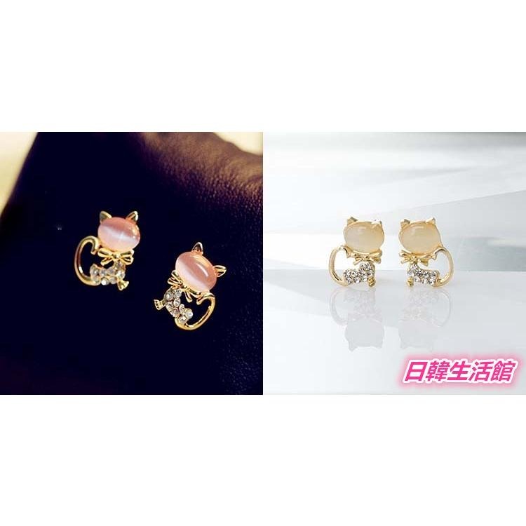 閃耀水鑽貓咪耳環 韓國飾品 貓眼石耳環 氣質耳釘 日韓熱賣耳環 韓版耳環 貓耳環 可愛耳飾 超萌甜美耳環 動物造型耳環-細節圖5