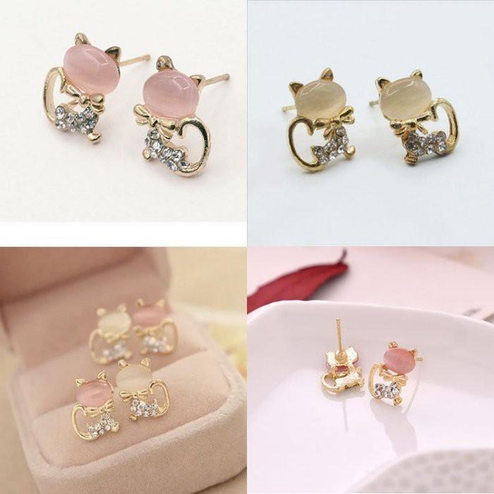 閃耀水鑽貓咪耳環 韓國飾品 貓眼石耳環 氣質耳釘 日韓熱賣耳環 韓版耳環 貓耳環 可愛耳飾 超萌甜美耳環 動物造型耳環-細節圖7