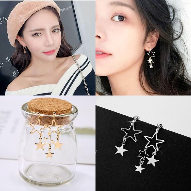 日韓飾品 星星耳環 小清新氣質耳釘 鏤空星星吊墜耳環 金屬耳環耳墜 流蘇耳環不對稱耳環 優雅淑女耳飾 韓式耳環 垂墜耳環-細節圖5