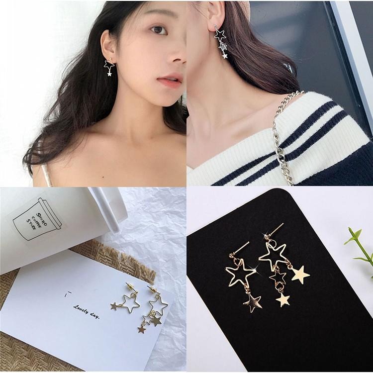 日韓飾品 星星耳環 小清新氣質耳釘 鏤空星星吊墜耳環 金屬耳環耳墜 流蘇耳環不對稱耳環 優雅淑女耳飾 韓式耳環 垂墜耳環-細節圖8