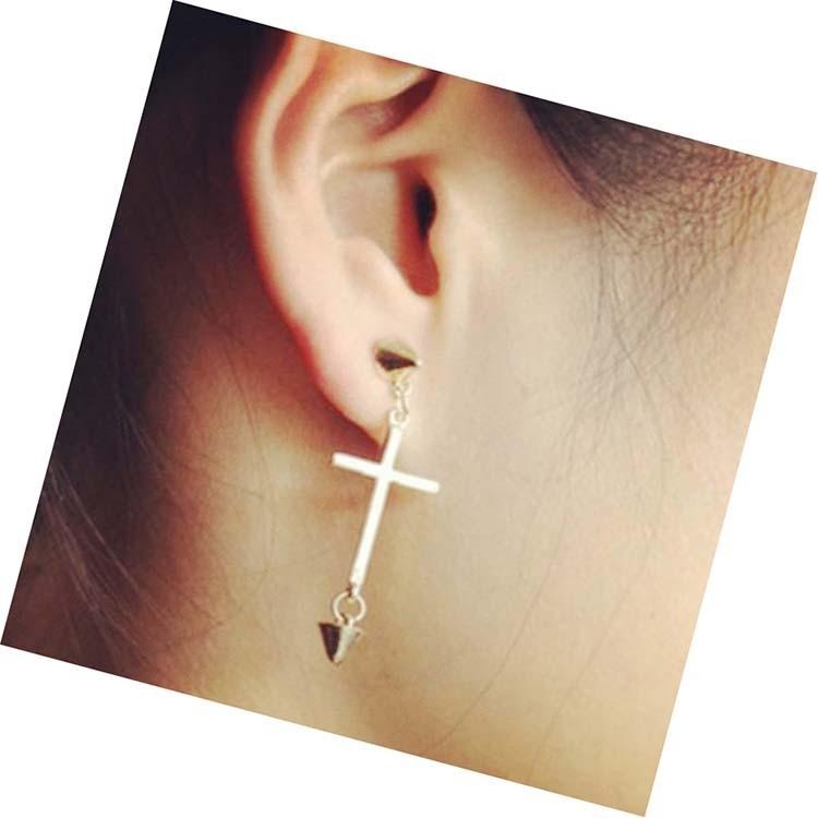 日韓生活館 韓國流行耳飾 十字架耳環 潮女個性耳釘 耳墜 鉚釘吊墜耳環 歐美風潮流飾品 耶穌基督 韓系少女首飾 金屬耳環-細節圖2