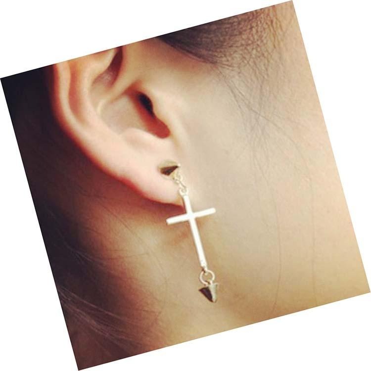 日韓生活館 韓國流行耳飾 十字架耳環 潮女個性耳釘 耳墜 鉚釘吊墜耳環 歐美風潮流飾品 耶穌基督 韓系少女首飾 金屬耳環-細節圖3