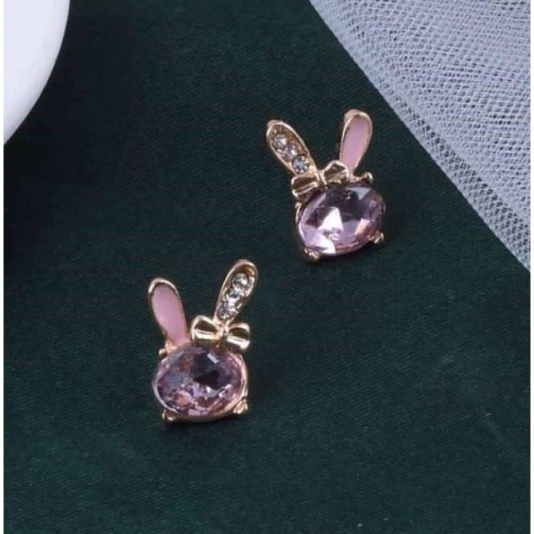 可愛小兔子耳釘 粉色鋯石耳環 粉鑽耳環 兔子耳環 水晶耳環 水鑽耳環 耳針 本命年生肖 動物耳環 超萌可愛耳飾 萌兔耳環-細節圖3
