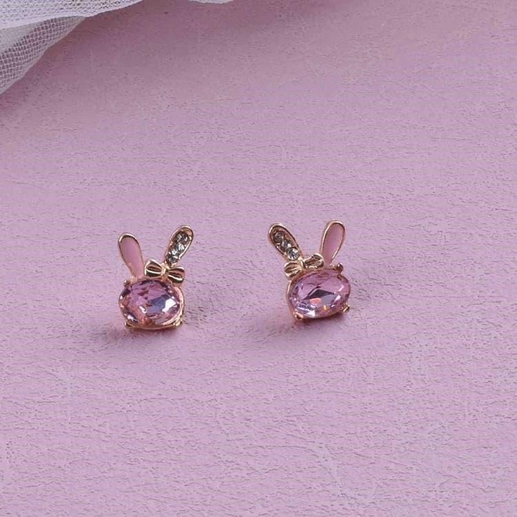可愛小兔子耳釘 粉色鋯石耳環 粉鑽耳環 兔子耳環 水晶耳環 水鑽耳環 耳針 本命年生肖 動物耳環 超萌可愛耳飾 萌兔耳環-細節圖4