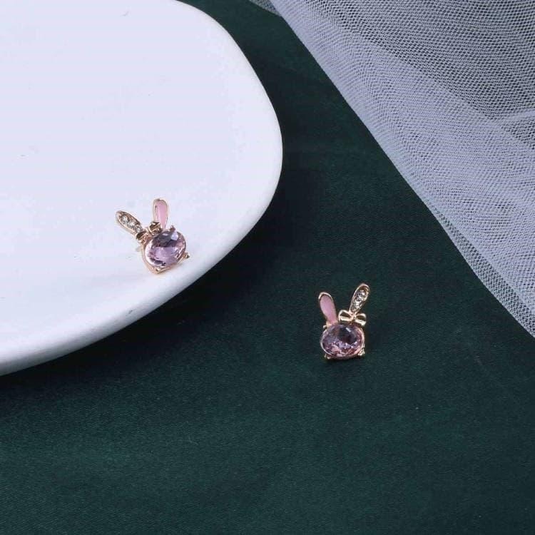 可愛小兔子耳釘 粉色鋯石耳環 粉鑽耳環 兔子耳環 水晶耳環 水鑽耳環 耳針 本命年生肖 動物耳環 超萌可愛耳飾 萌兔耳環-細節圖5