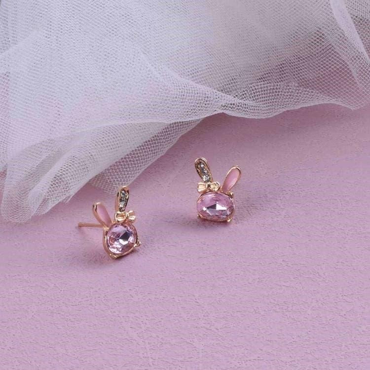 可愛小兔子耳釘 粉色鋯石耳環 粉鑽耳環 兔子耳環 水晶耳環 水鑽耳環 耳針 本命年生肖 動物耳環 超萌可愛耳飾 萌兔耳環-細節圖6
