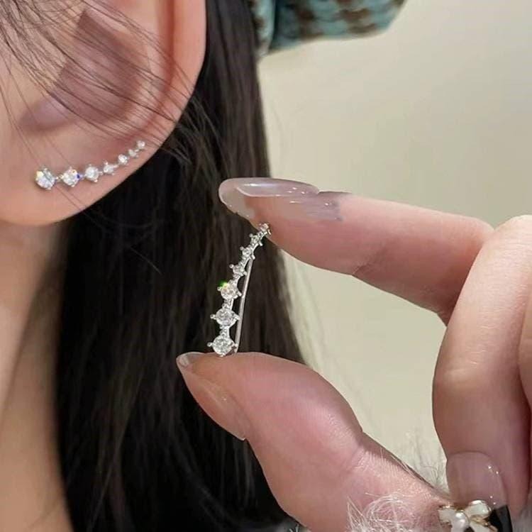 北斗七星耳環 閃鑽鋯石耳環 氣質耳釘 排鑽耳環耳勾 韓國飾品 一排式水鑽耳環 超閃星星耳環 弧形一字耳環 簡約高級感耳飾-細節圖3