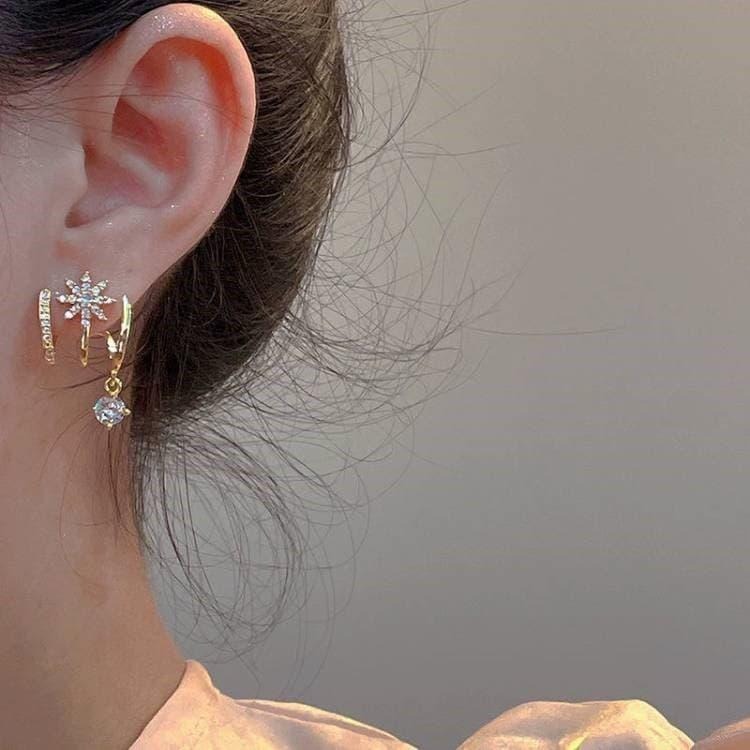 八芒星鋯石耳環 超閃星芒鑲鑽耳釘 女生飾品 微鑲水鑽吊墜耳環 韓國耳環 耳排 星星耳環 時尚耳環 氣質簡約耳飾 個性耳環-細節圖4