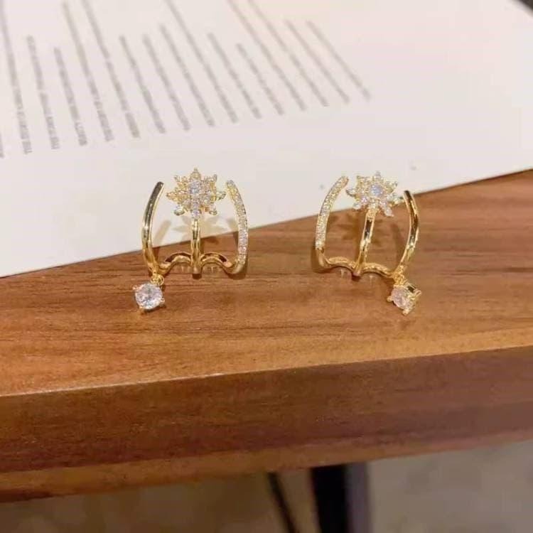 八芒星鋯石耳環 超閃星芒鑲鑽耳釘 女生飾品 微鑲水鑽吊墜耳環 韓國耳環 耳排 星星耳環 時尚耳環 氣質簡約耳飾 個性耳環-細節圖8