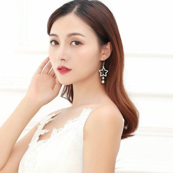 五角星星耳環 韓國氣質耳飾 星星吊墜耳環 造型耳環 鑲鑽鋯石耳環 潮人個性飾品女 星形水鑽耳墜 長款垂墜後掛式耳環 耳勾-細節圖9