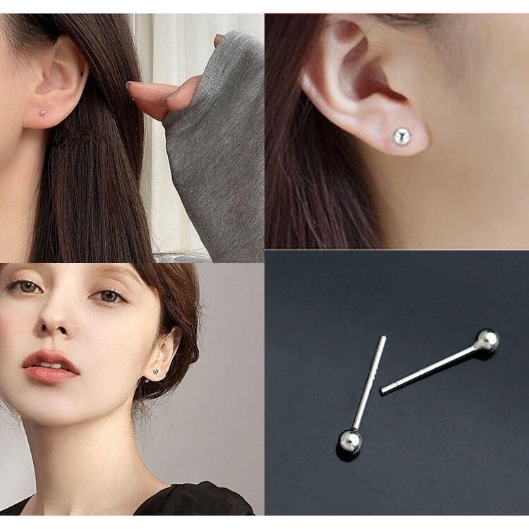 925純銀耳環 圓珠耳釘防過敏耳針 手工豆豆耳棒 光面圓珠耳環 養耳洞防閉合 銀飾品養耳針 小圓球耳釘 銀珠銀針純銀飾品-細節圖3