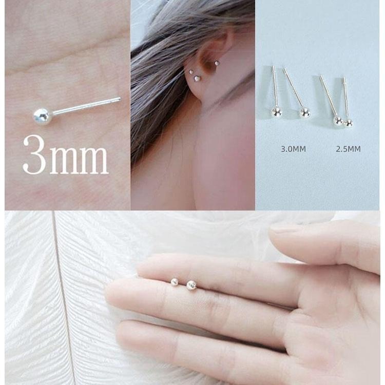 925純銀耳環 圓珠耳釘防過敏耳針 手工豆豆耳棒 光面圓珠耳環 養耳洞防閉合 銀飾品養耳針 小圓球耳釘 銀珠銀針純銀飾品-細節圖7