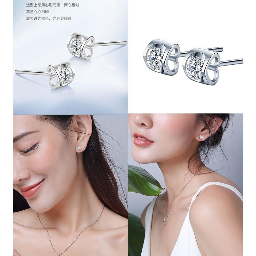 天使之吻超閃鋯石耳釘 愛心耳環 鑲鑽耳環 日韓飾品 仿莫桑鑽耳環 心型耳釘 單鑽耳環 簡約耳飾 小耳環 銀耳環 貼耳耳環-細節圖2