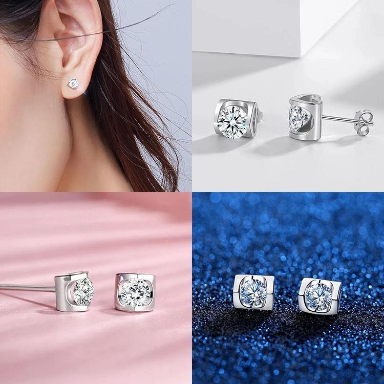 天使之吻超閃鋯石耳釘 愛心耳環 鑲鑽耳環 日韓飾品 仿莫桑鑽耳環 心型耳釘 單鑽耳環 簡約耳飾 小耳環 銀耳環 貼耳耳環-細節圖4