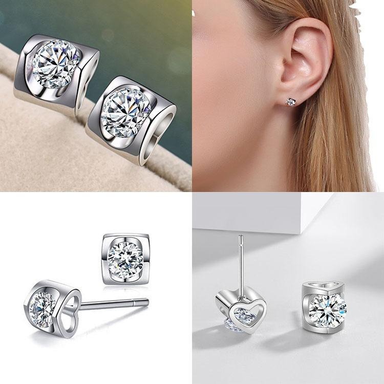 天使之吻超閃鋯石耳釘 愛心耳環 鑲鑽耳環 日韓飾品 仿莫桑鑽耳環 心型耳釘 單鑽耳環 簡約耳飾 小耳環 銀耳環 貼耳耳環-細節圖5