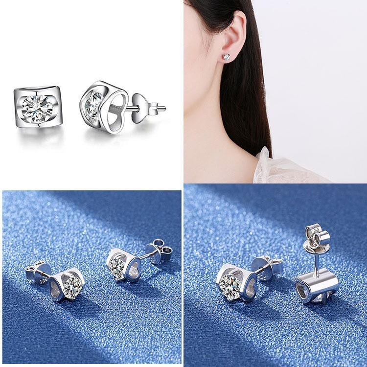 天使之吻超閃鋯石耳釘 愛心耳環 鑲鑽耳環 日韓飾品 仿莫桑鑽耳環 心型耳釘 單鑽耳環 簡約耳飾 小耳環 銀耳環 貼耳耳環-細節圖7