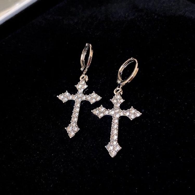 十字架耳環 耳扣 垂墜耳環 水鑽耳環 閃耀鋯石耳環 吊墜耳環 滿鑽耳環耳墜 歐美時尚氣質耳環 鑲鑽十字耳環 超閃輕奢耳飾-細節圖7