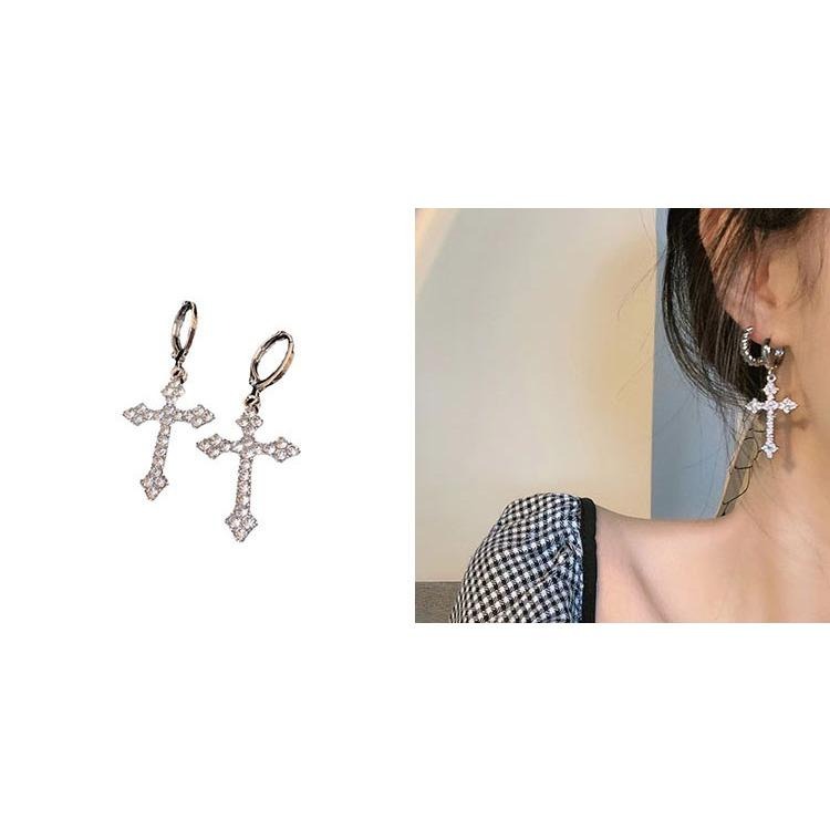 十字架耳環 耳扣 垂墜耳環 水鑽耳環 閃耀鋯石耳環 吊墜耳環 滿鑽耳環耳墜 歐美時尚氣質耳環 鑲鑽十字耳環 超閃輕奢耳飾-細節圖8