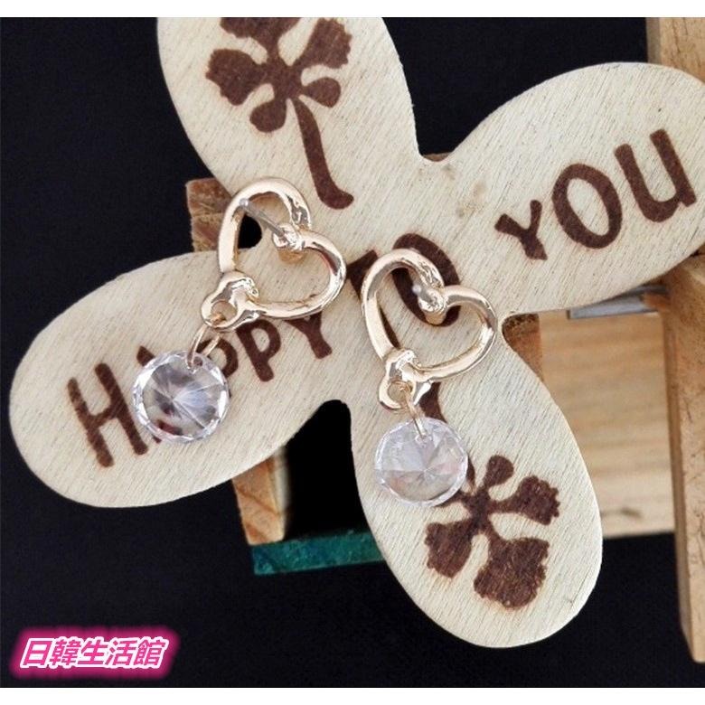 愛心耳環 韓國耳飾 鋯石耳環 韓系 流行飾品 心型耳環 水晶耳環 寶石耳環 桃心耳環 少女耳環 可愛吊墜耳環 日韓生活館-細節圖3