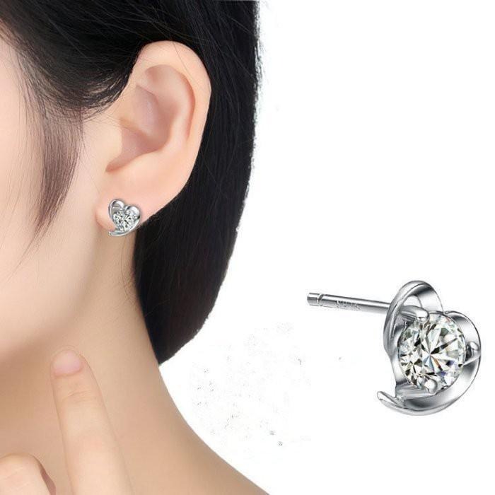 [日韓生活館] 愛心水晶耳環 精緻耳飾品 流行飾品水鑽耳釘 韓系時尚銀飾品 單邊耳飾品 日韓小巧飾品 優雅美女氣質首飾-細節圖2