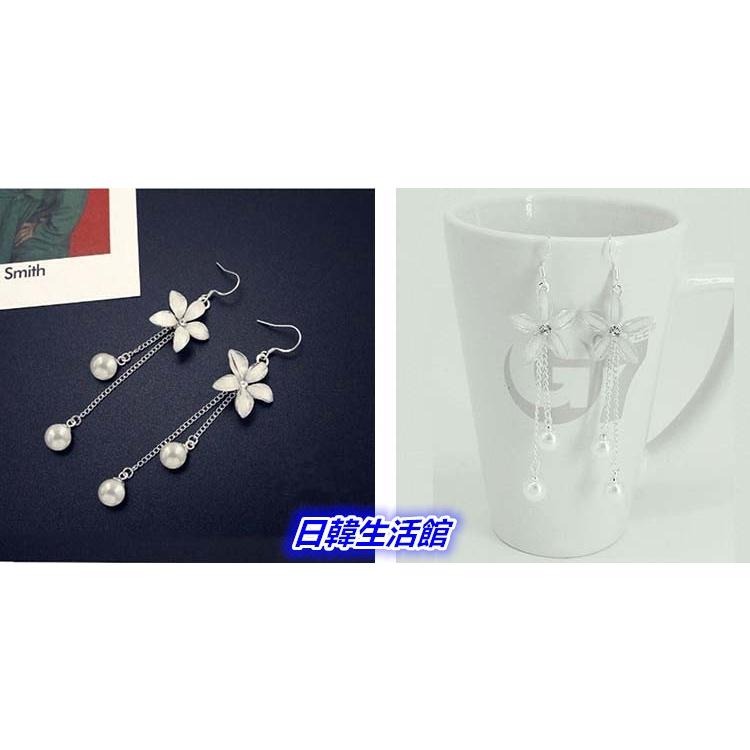 五葉花朵珍珠流蘇耳環 垂墜耳環 氣質女神超仙耳墜 時尚長款耳環 水晶耳環珍珠耳環 花耳環 後掛耳勾式耳環 超人氣日韓飾品-細節圖3