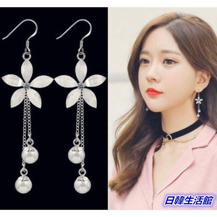 五葉花朵珍珠流蘇耳環 垂墜耳環 氣質女神超仙耳墜 時尚長款耳環 水晶耳環珍珠耳環 花耳環 後掛耳勾式耳環 超人氣日韓飾品-細節圖9