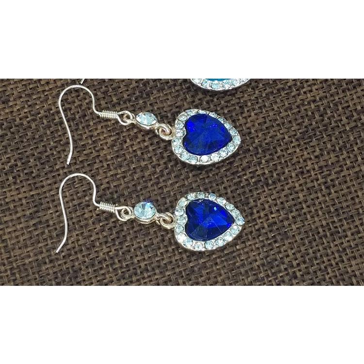 時尚OL淑女飾品 滿鑽愛心耳環 海洋之心耳環 水晶耳環 耳墜 鋯石耳環 藍色寶石耳環 垂墜後掛式耳環 水鑽耳環 吊墜耳環-細節圖4