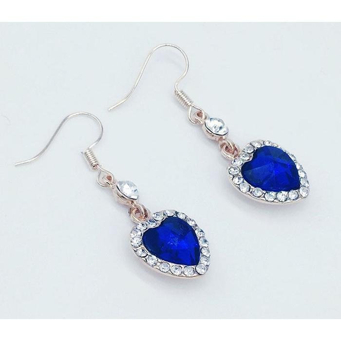 時尚OL淑女飾品 滿鑽愛心耳環 海洋之心耳環 水晶耳環 耳墜 鋯石耳環 藍色寶石耳環 垂墜後掛式耳環 水鑽耳環 吊墜耳環-細節圖5