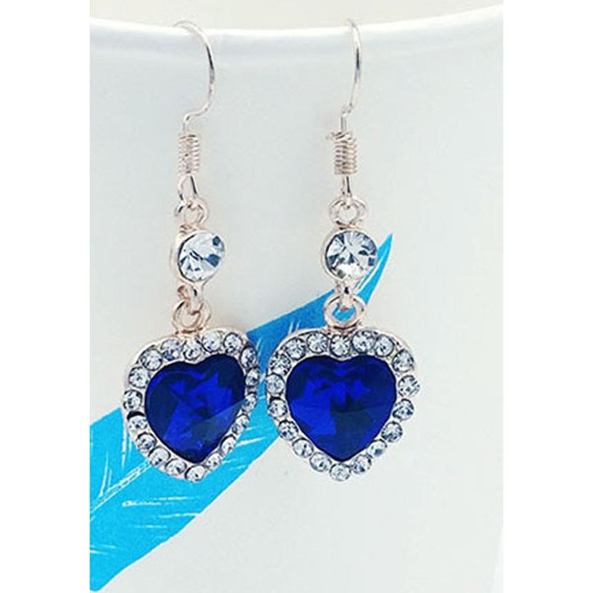 時尚OL淑女飾品 滿鑽愛心耳環 海洋之心耳環 水晶耳環 耳墜 鋯石耳環 藍色寶石耳環 垂墜後掛式耳環 水鑽耳環 吊墜耳環-細節圖6