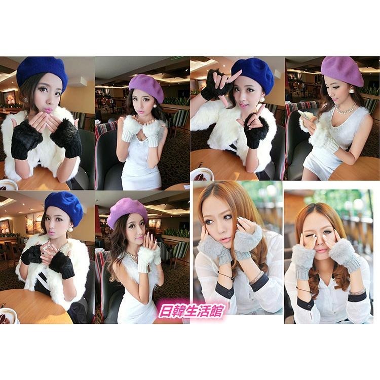 日韓生活館 秋冬季韓版可愛兔毛手套 韓國 保暖半指手套 手機觸控手套 露指手套 冬天皮草毛線針織手套 毛絨手套 觸屏手套-細節圖8