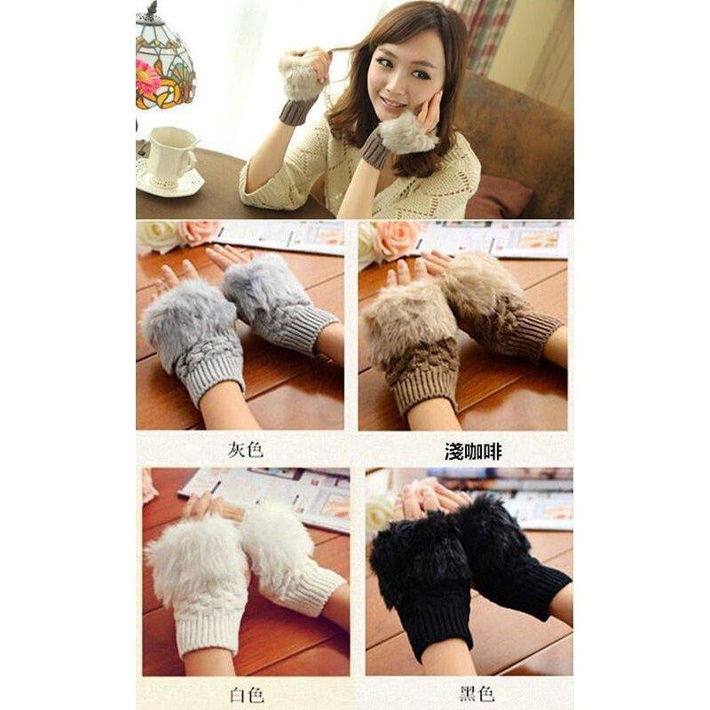 日韓生活館 秋冬季韓版可愛兔毛手套 韓國 保暖半指手套 手機觸控手套 露指手套 冬天皮草毛線針織手套 毛絨手套 觸屏手套-細節圖9