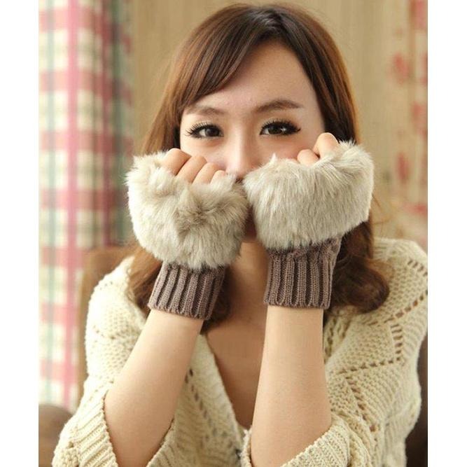 日韓生活館 可愛兔毛手套 韓國潮流保暖手套 女生手套半指手套 手機螢幕觸屏手套 皮草毛絨針織手套 露指手套 平板觸控手套-細節圖7