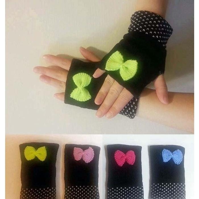 可愛蝴蝶結手套 女生手套 針織手套 露指手套 螢幕觸屏手套 毛線手套 半指手套 雙層保暖手套 平板電腦手機手套 觸控手套-細節圖3