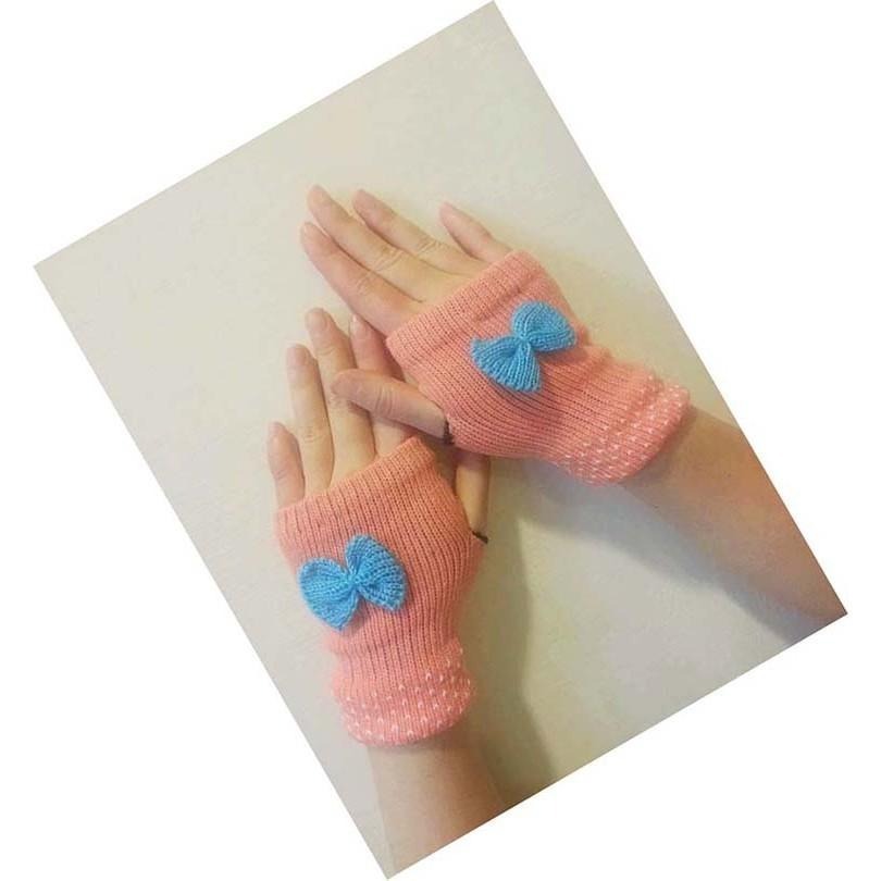可愛蝴蝶結手套 女生手套 針織手套 露指手套 螢幕觸屏手套 毛線手套 半指手套 雙層保暖手套 平板電腦手機手套 觸控手套-細節圖2