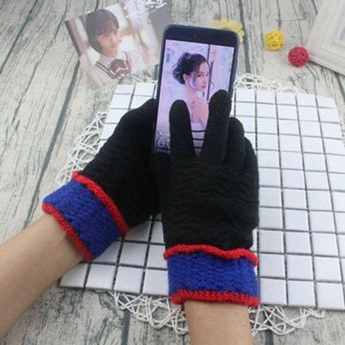 秋冬季毛絨愛心保暖手套 觸控手套 手機平板觸屏手套 毛線針織可愛手套 情侶手套 心形編織觸屏手套 聖誕節交換禮物 女手套-細節圖2