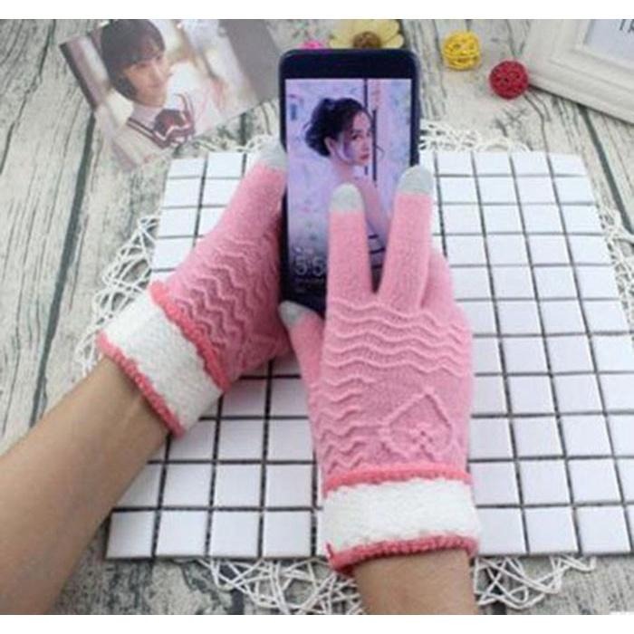 秋冬季毛絨愛心保暖手套 觸控手套 手機平板觸屏手套 毛線針織可愛手套 情侶手套 心形編織觸屏手套 聖誕節交換禮物 女手套-細節圖4