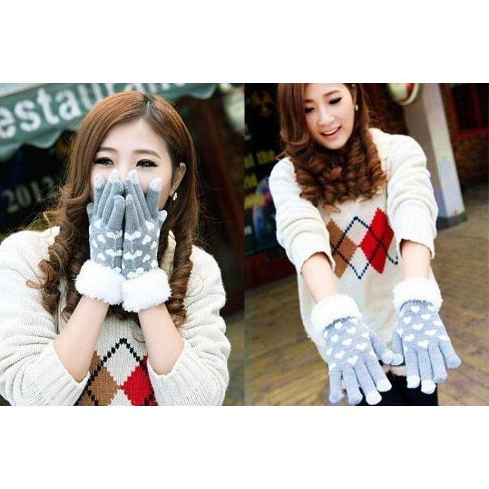 韓版連指可愛毛線手套 韓系保暖騎車手套 韓國潮流新品觸摸屏觸控手套 冬季毛絨愛心手機平板觸屏手套 生日禮物 台灣現貨特價-細節圖2