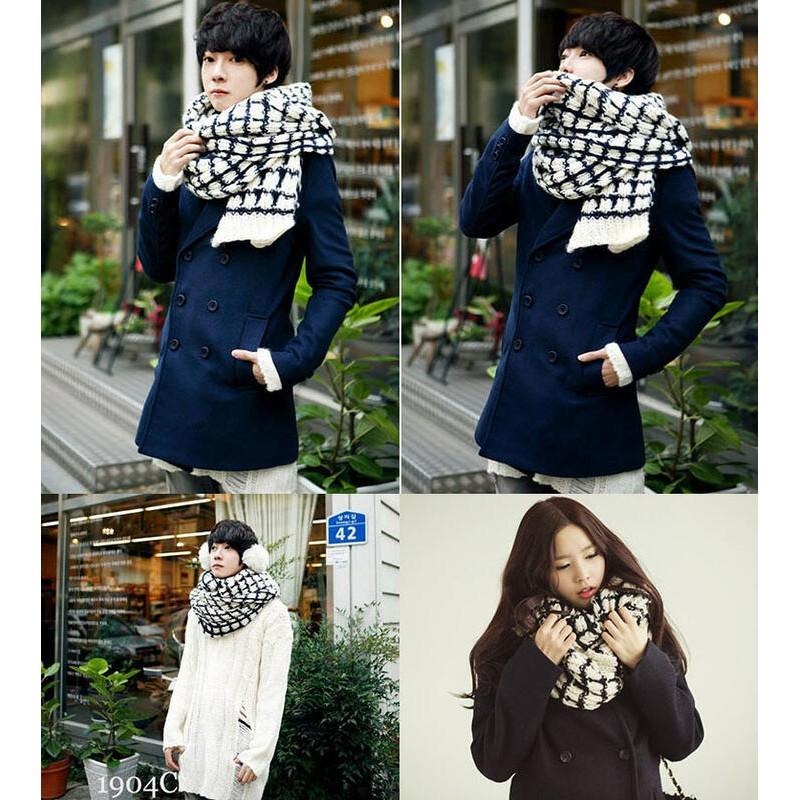 韓國男女情侶圍巾 馬海毛針織毛線圍巾 厚款圍巾 冬天加厚保暖圍脖 長版圍巾 格子圍巾 情人圍巾 韓風情侶裝 禦寒保暖圍巾-細節圖2