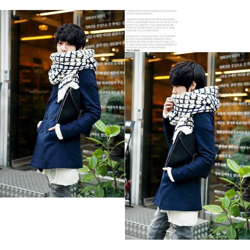 韓國男女情侶圍巾 馬海毛針織毛線圍巾 厚款圍巾 冬天加厚保暖圍脖 長版圍巾 格子圍巾 情人圍巾 韓風情侶裝 禦寒保暖圍巾-細節圖6