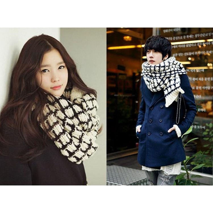 韓國男女情侶圍巾 馬海毛針織毛線圍巾 厚款圍巾 冬天加厚保暖圍脖 長版圍巾 格子圍巾 情人圍巾 韓風情侶裝 禦寒保暖圍巾-細節圖9