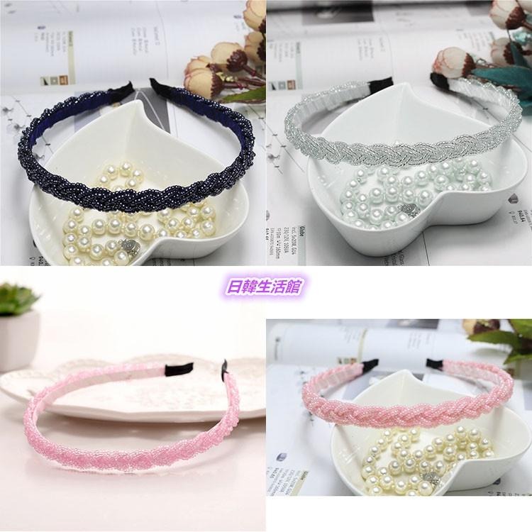 手工串珠麻花髮箍 水晶髮箍 編織頭箍 髮箍韓國 細珍珠髮箍 韓系髮飾 甜美頭飾 串珠髮箍 碎髮頭箍 韓式髮箍 日韓生活館-細節圖3