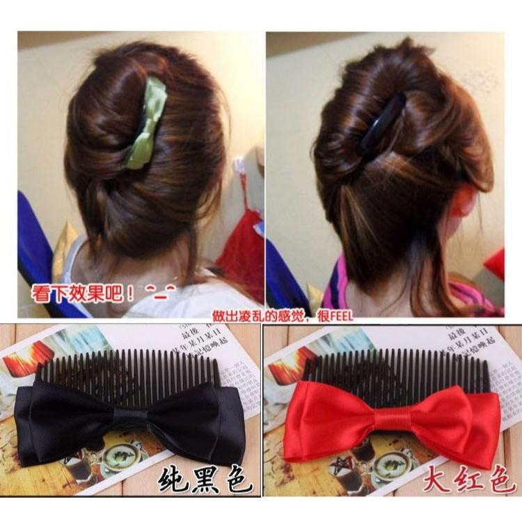 韓國緞帶雙層蝴蝶結插梳 新娘盤髮叉梳 髮梳 髮插 髮叉梳 倒插梳 瀏海髮梳 整髮器 髮簪 插梳 盤髮器 日式美髮造型工具-細節圖2