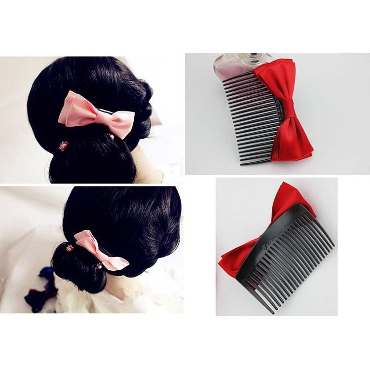 韓國緞帶雙層蝴蝶結插梳 新娘盤髮叉梳 髮梳 髮插 髮叉梳 倒插梳 瀏海髮梳 整髮器 髮簪 插梳 盤髮器 日式美髮造型工具-細節圖7