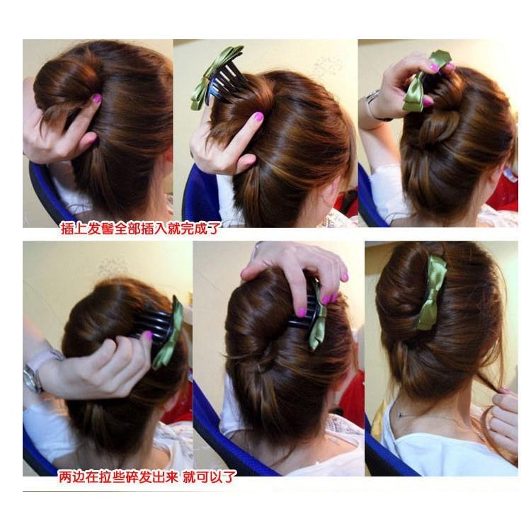 韓國緞帶雙層蝴蝶結插梳 新娘盤髮叉梳 髮梳 髮插 髮叉梳 倒插梳 瀏海髮梳 整髮器 髮簪 插梳 盤髮器 日式美髮造型工具-細節圖8