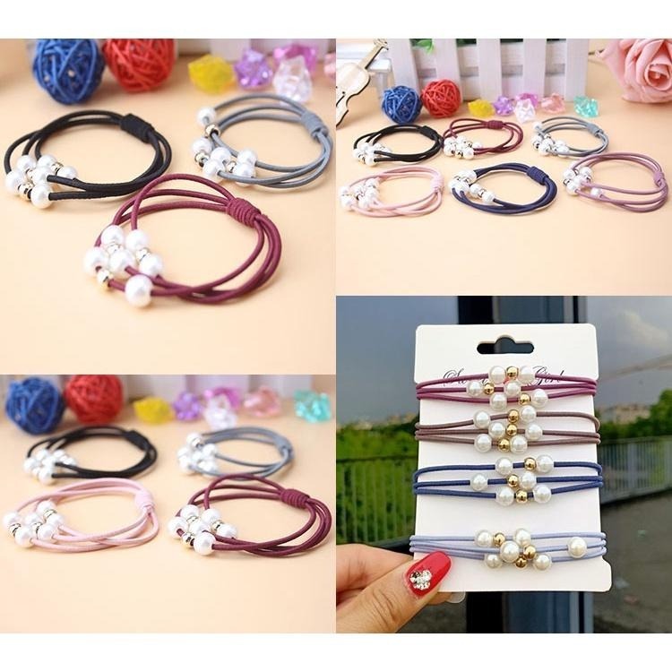 珍珠髮圈 三層髮圈 手鍊兩用髮圈 小清新 髮飾 打結髮圈 綁頭髮 髮束 綁馬尾 髮繩 彈力髮圈 橡皮筋髮圈 三線合一髮圈-細節圖4