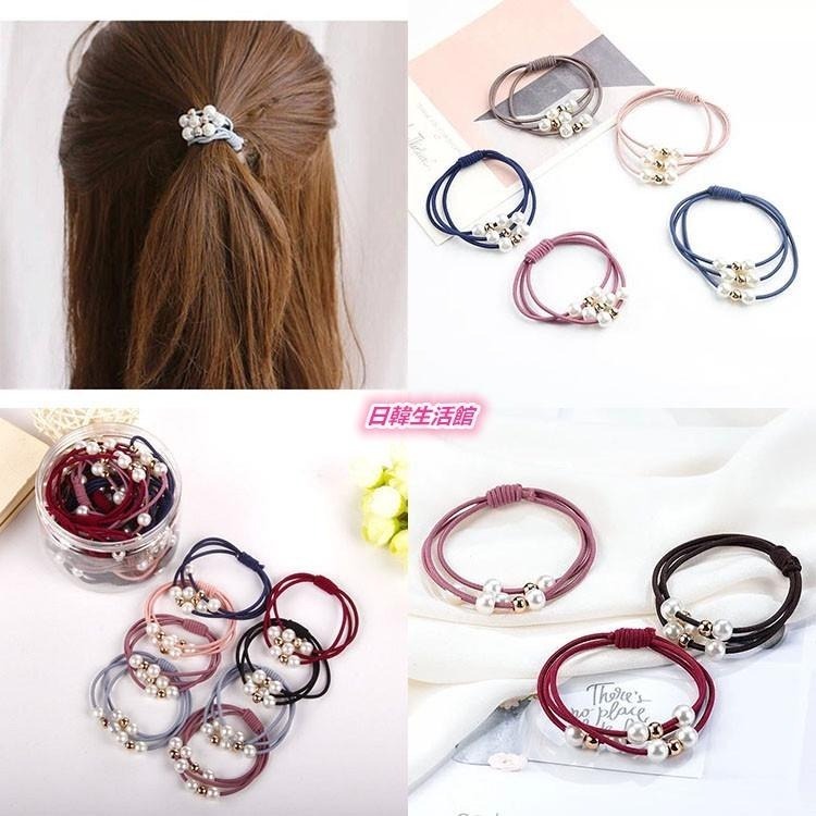珍珠髮圈 三層髮圈 手鍊兩用髮圈 小清新 髮飾 打結髮圈 綁頭髮 髮束 綁馬尾 髮繩 彈力髮圈 橡皮筋髮圈 三線合一髮圈-細節圖6