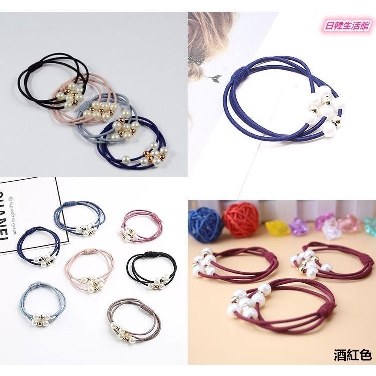 珍珠髮圈 三層髮圈 手鍊兩用髮圈 小清新 髮飾 打結髮圈 綁頭髮 髮束 綁馬尾 髮繩 彈力髮圈 橡皮筋髮圈 三線合一髮圈-細節圖7