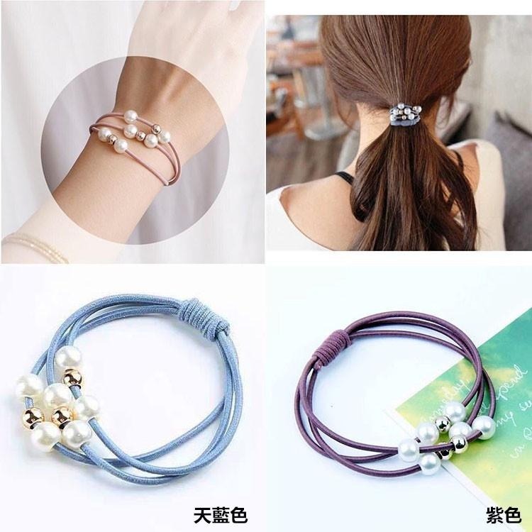 珍珠髮圈 三層髮圈 手鍊兩用髮圈 小清新 髮飾 打結髮圈 綁頭髮 髮束 綁馬尾 髮繩 彈力髮圈 橡皮筋髮圈 三線合一髮圈-細節圖8