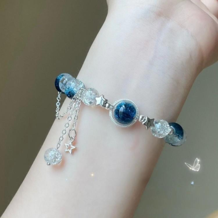 銀河星星手鍊 漸層琉璃手鍊 氣質百搭甜美手鍊 手環 彈力串珠手鍊 星河吊墜手鍊 女生飾品 漸變色水晶珠手鏈 手串珠珠手鍊-細節圖2